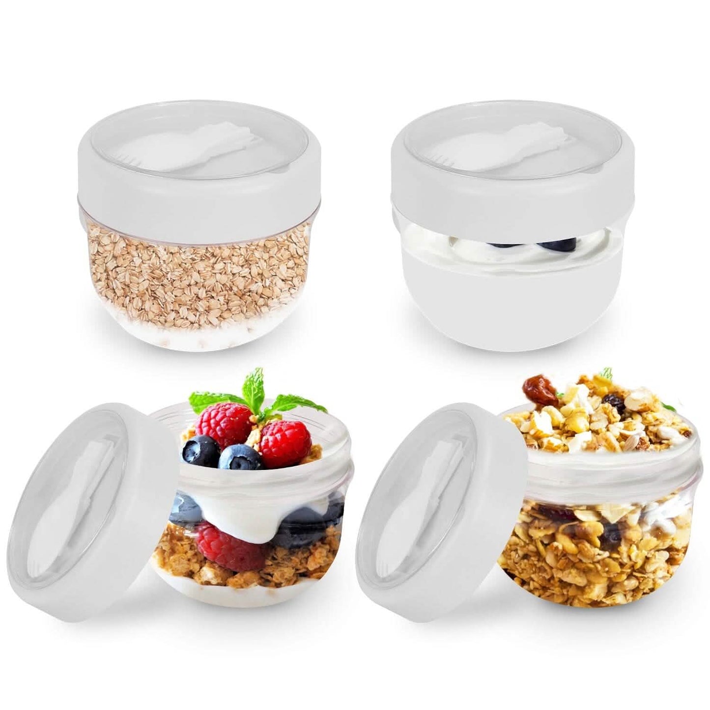 4-Piece: 20 Oz Oat Containers with Lids and Folding Spoons