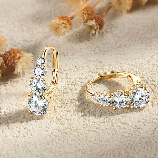 4-Stone Drop Hoop Earrings 925 Sterling Silver Moissanite D VVS1 Clip