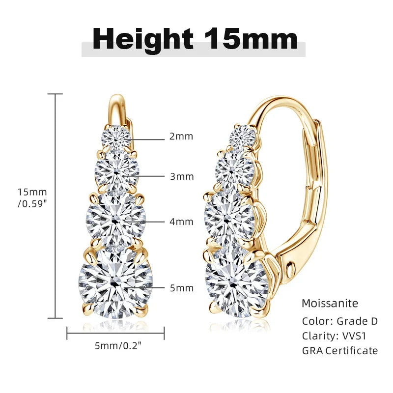 4-Stone Drop Hoop Earrings 925 Sterling Silver Moissanite D VVS1 Clip