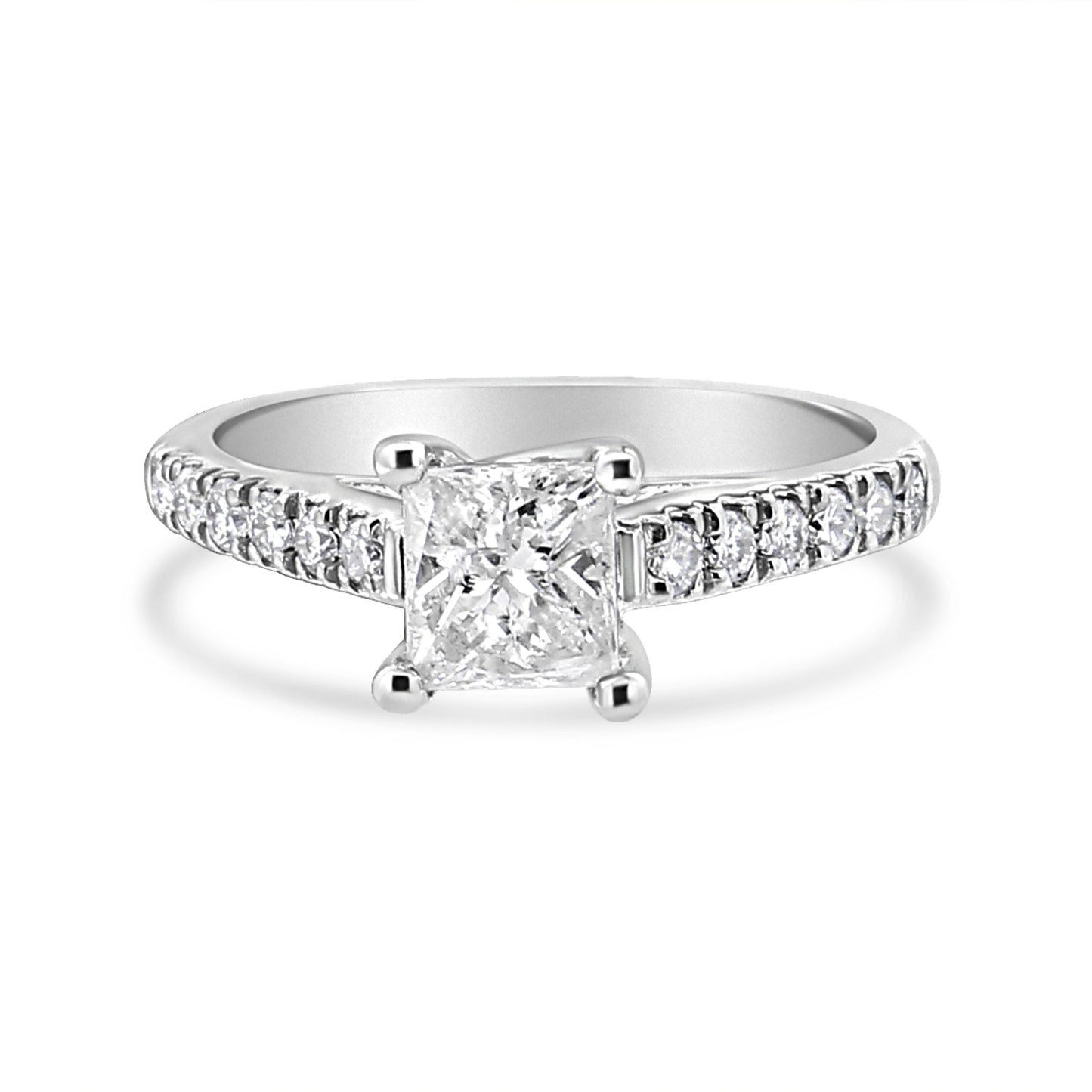 14K White Gold 1 1/5 Cttw 4-Prong Set Princess Diamond Classic Engagement Ring (I1-I2 Color, H-I Clarity) Ring Size 7