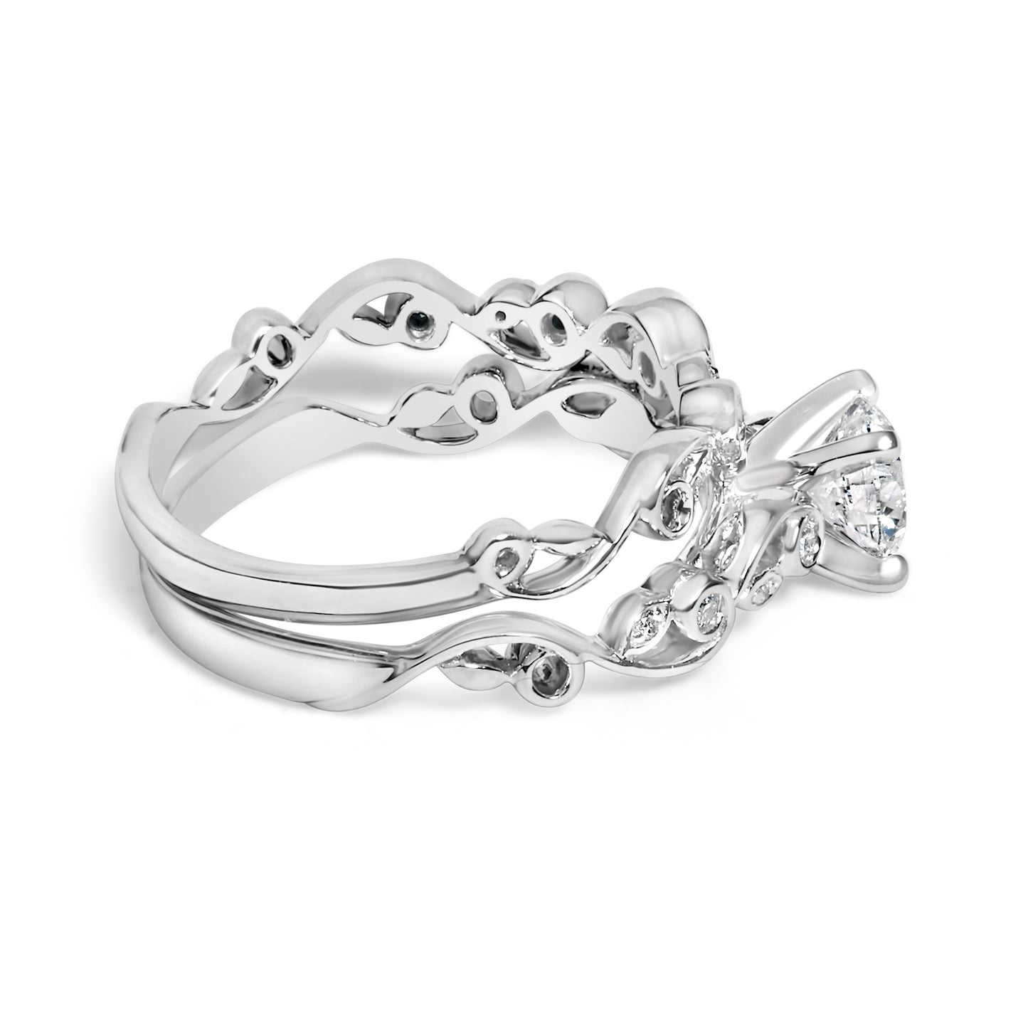 14K White Gold Lab Grown Diamond 1.0 Cttw Vintage Style Engagement Ring and Band Set - Ring Size 5