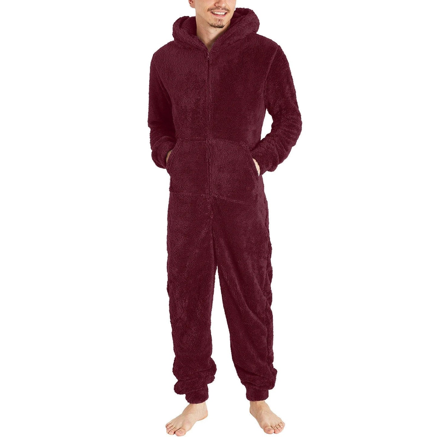 Men's Fashion Zipper Thermal Plush Jumpsuit Pajamas