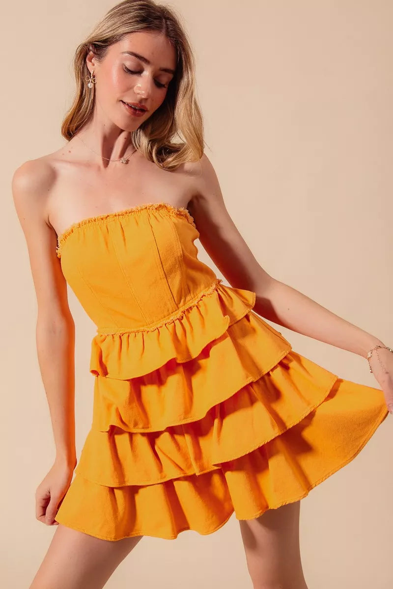 Vestido con capas de volantes sin tirantes SO ME "Game Day Cheer Up"