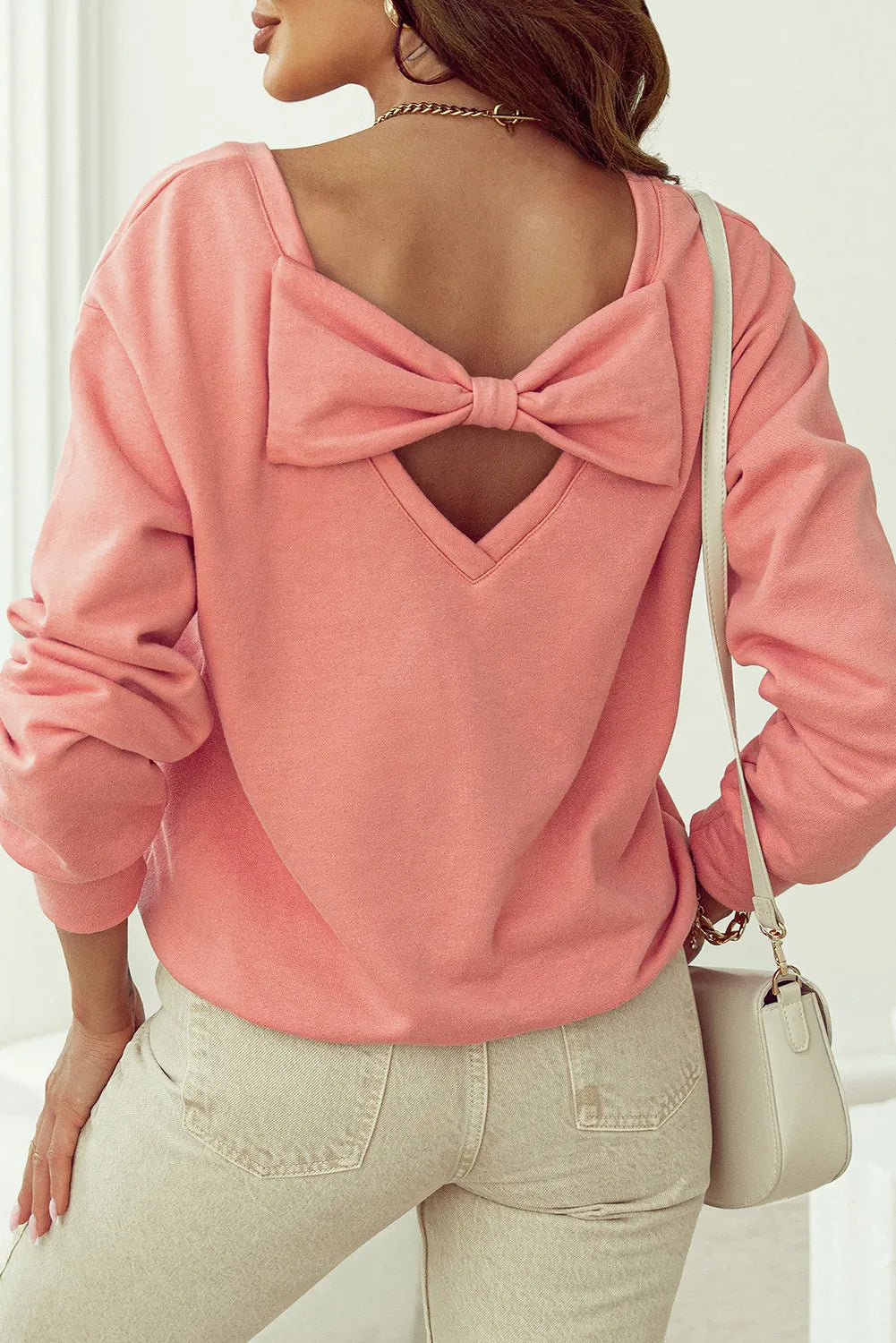 Sudadera de cuello redondo con lazo y manga larga