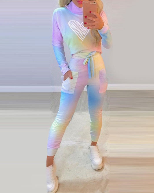 Camiseta informal de manga larga con estampado Tie-Dye de amor para mujer. Consulta la tabla de tallas en "más detalles".