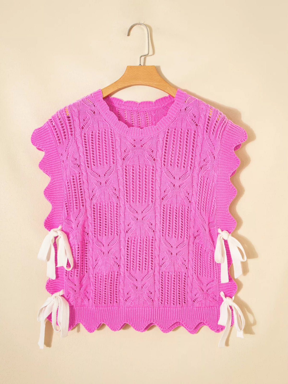 Side Tie Openwork Round Neck Sweater Vest