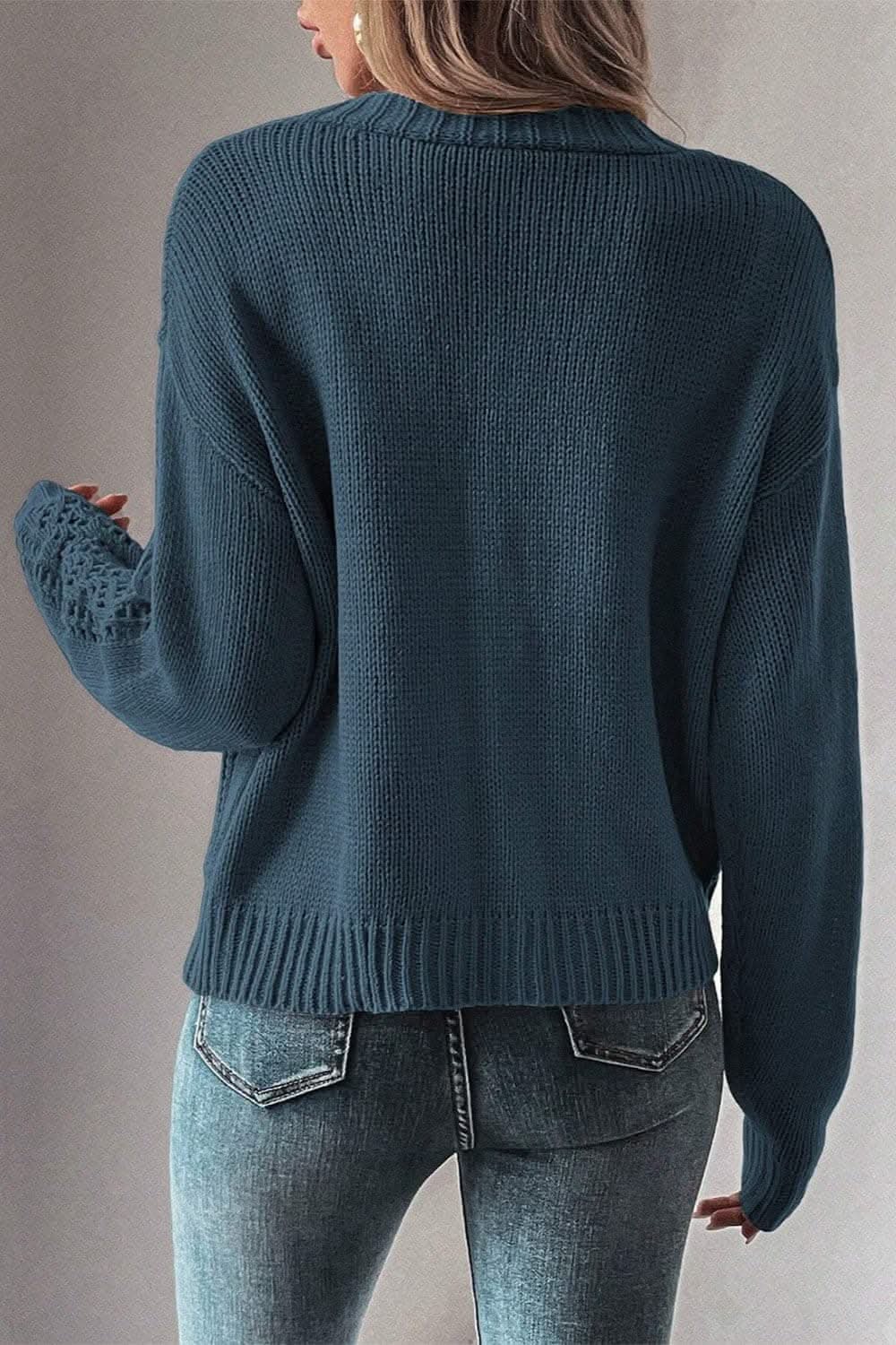 Cotton Blend Openwork Cardigan by Trendsi | Peacock Blue