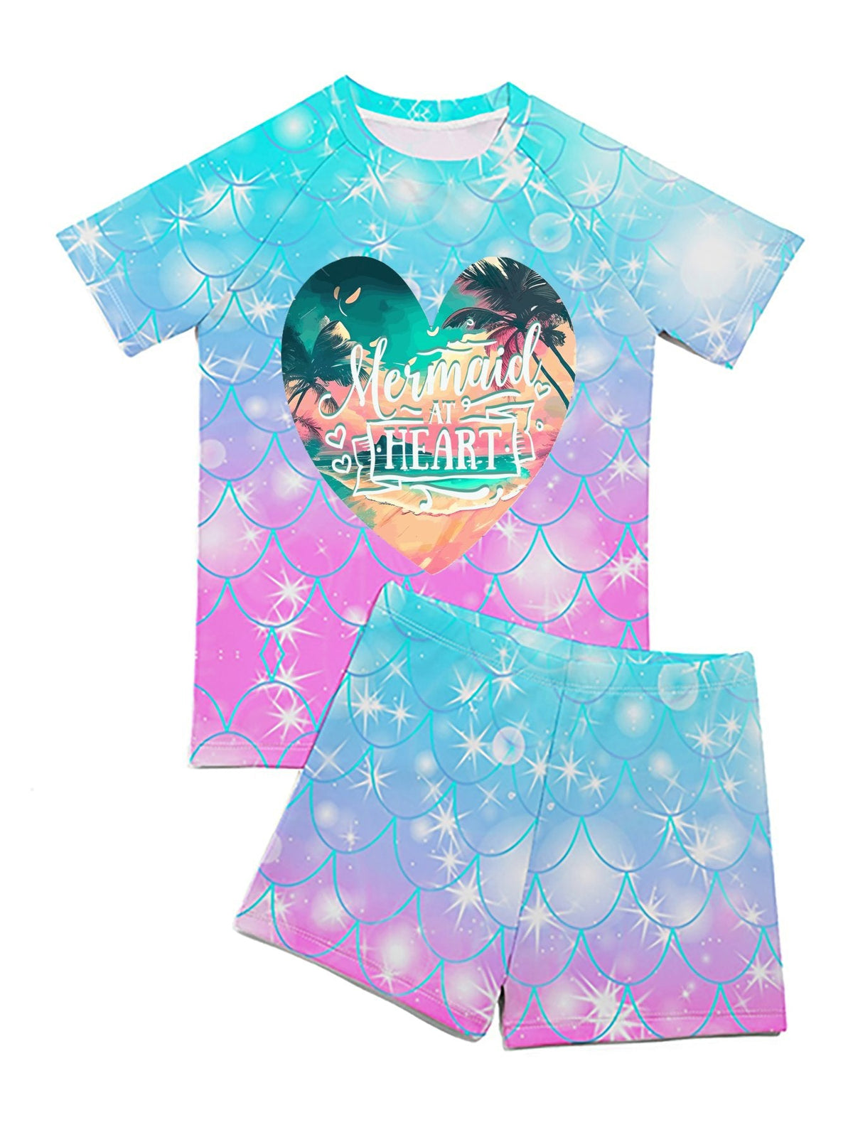 Mermaid at Heart Short Sleeved 2-piece Swimwear for Children (Front Printing)
