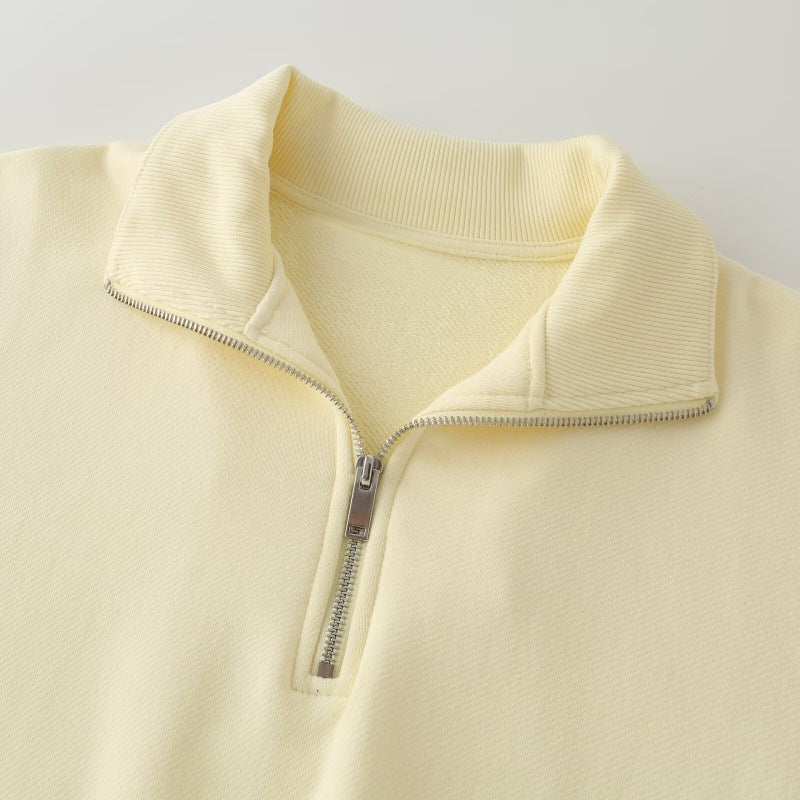 Long-sleeve Stand-collar Sweatshirt With Metal Zipper Available In Multiple Colors