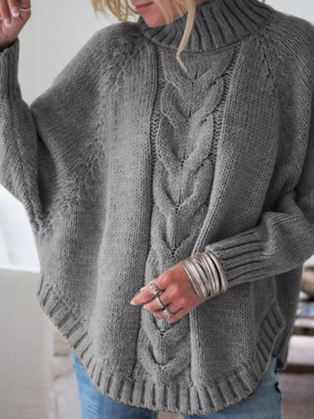 Cable-Knit Long Sleeve Sweater