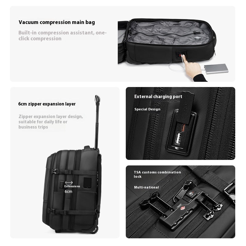 Unisex Vacuum Expandable Trolley Backpack Travel Bag