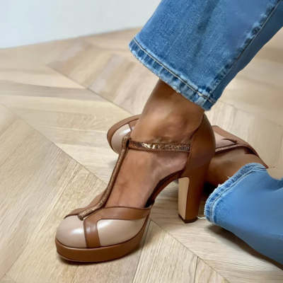 Women's High-Heel Thick Bottom T-Shaped Buckle Pumps