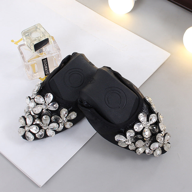 Bow Pointed-Toe Rhinestone Flats