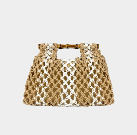 Hollow-out Bamboo-Section Handle Handwoven Small Square Bag