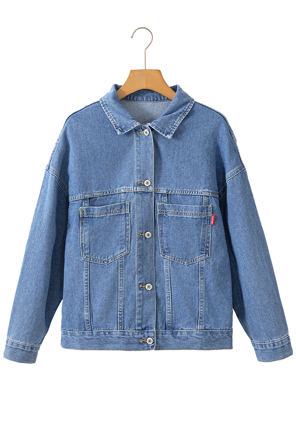 Chaqueta vaquera oversize con bolsillo, lavada a la piedra, a rayas azules