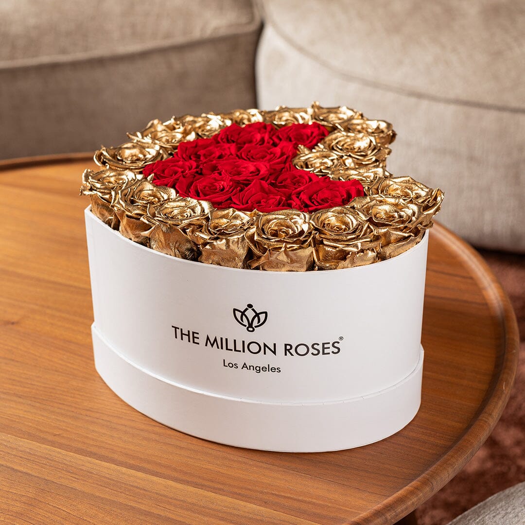 Caja Corazón Blanca | Rosas Rojas y de Oro 24K