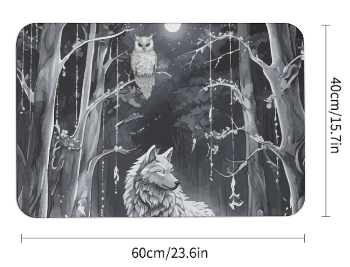 Ethereal Wolf in the Moonlight Design Diatomaceous Earth Bath Mat | Ships from USA