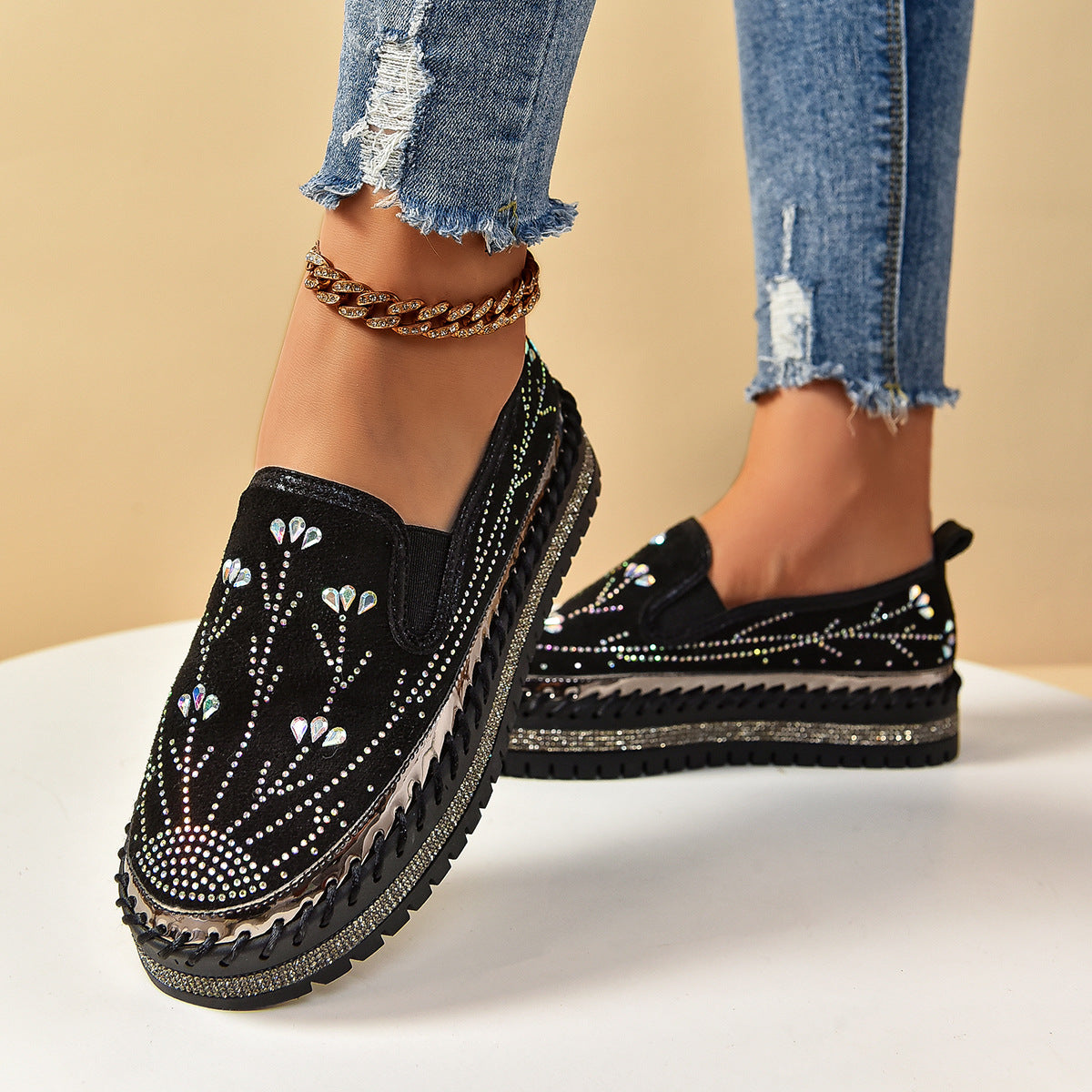 Rhinestone Platform Slip-On Sneakers