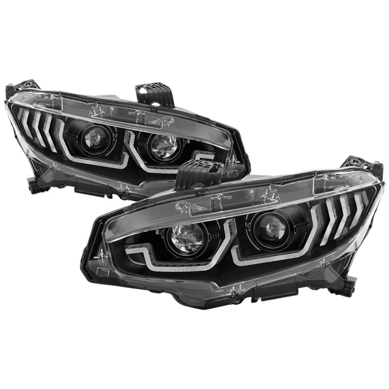 Spyder 16-18 Honda Civic 4 puertas con luces de giro secuenciales LED Proyector de faros - Negro - PRO-YD-HC16-SEQ-BK