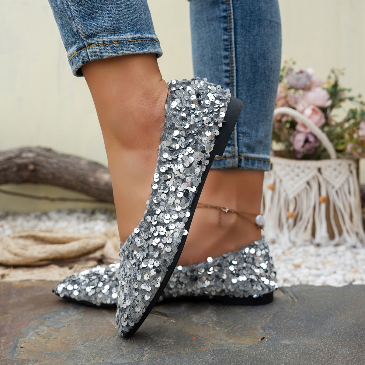Zapatos planos casuales de punta para mujer - Zapatillas elegantes para el día a día