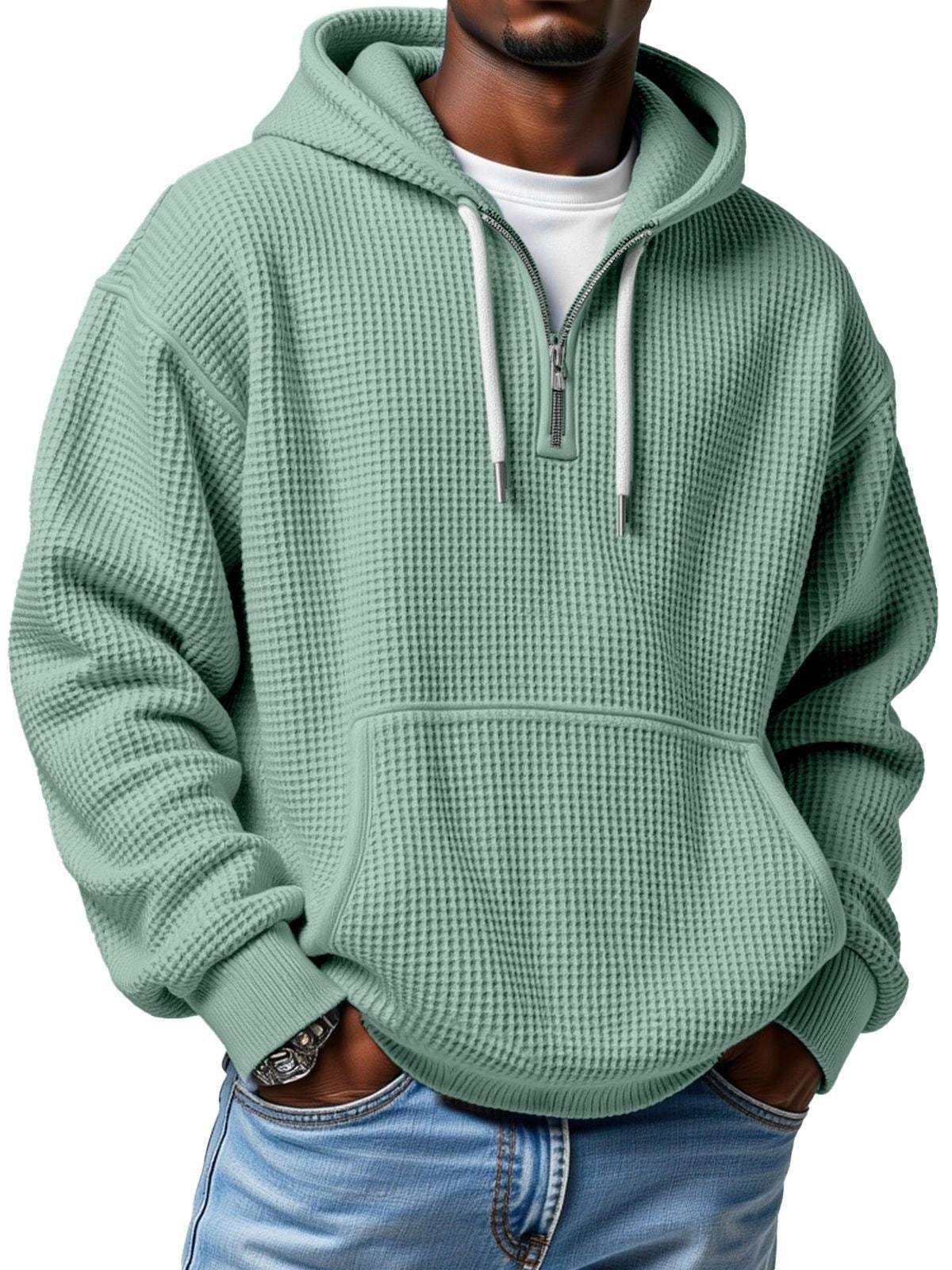 Autumn And Winter New Amazon Independent Station Fashion Sports Trendy Brand Men's Tops Waffle Hooded Sweatshirt
