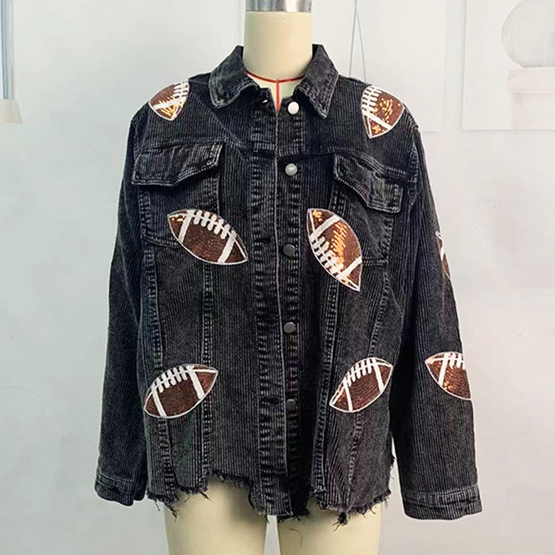 Chaqueta Corta de Pana con Botones Delanteros y Bajo Deshilachado