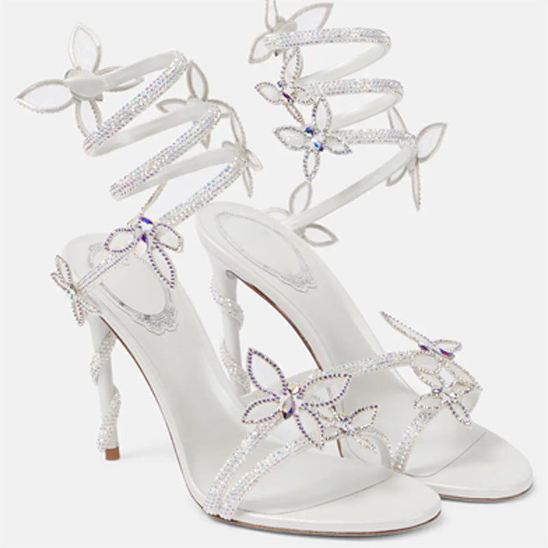 Snake Butterfly Rhinestone Stiletto Sandals