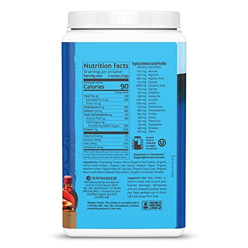 Organic Sunwarrior - Warrior Blend, Plant Based, Raw Vegan Protein Powder with Peas & Hemp, Chocolate, 30 Servings, 26.4 Ounce