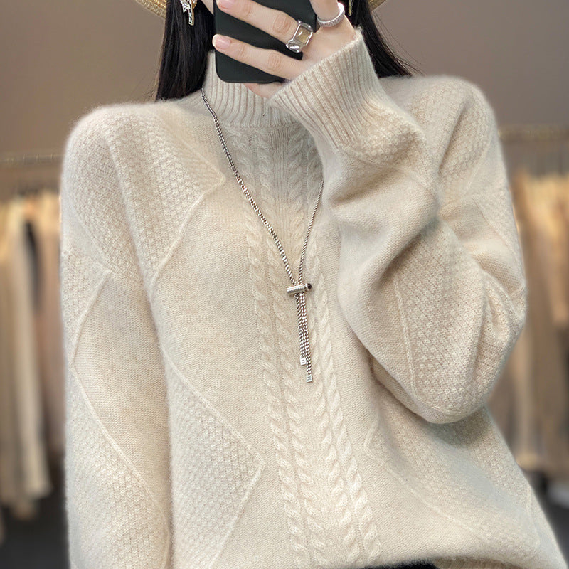 Women's Turtleneck Cable Knit Sweater, 2026 New Fall Winter Loose Fit Long Sleeve Pullover, Elegant Casual Knit Base Layer Top