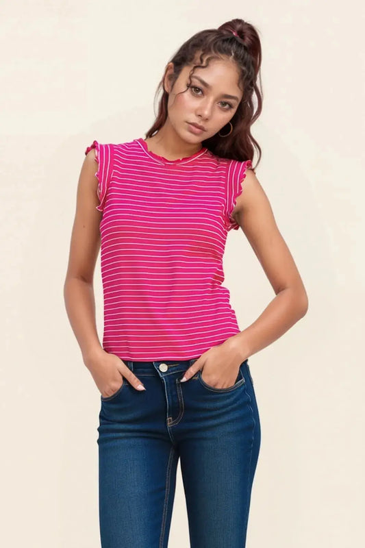 Camiseta de tirantes para mujer Camiseta de tirantes - Acanalada con rayas sin mangas - Casual Fabricado en EE. UU.