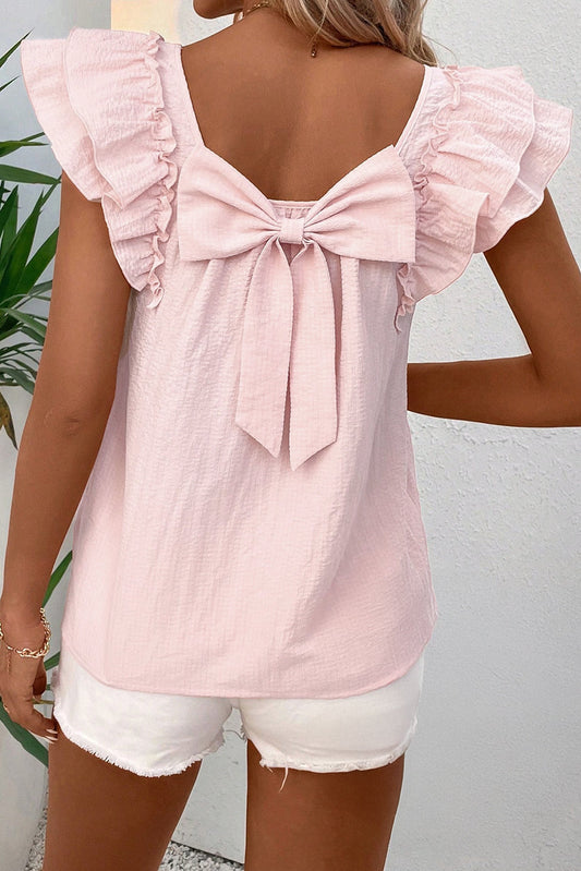 Blusa de manga con volantes, lazo con textura rosa gossamer
