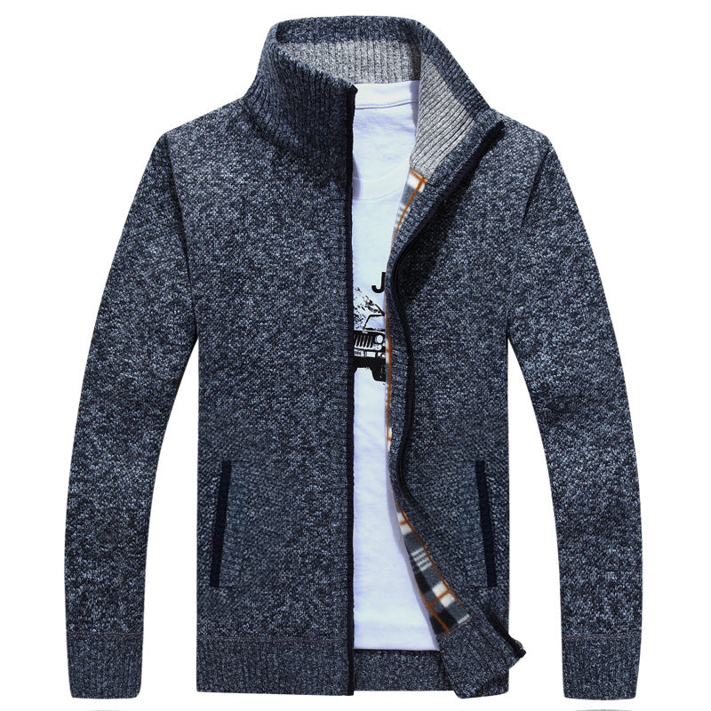 Men's Autumn And Winter Cardigan Zipper Sweater Thickened Fleece-lined Collar Men's Loose Warm Sweater Jacket Top For Men
