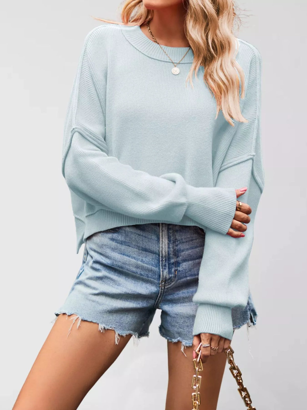 Crew Neck Dropped Shoulder Sweater