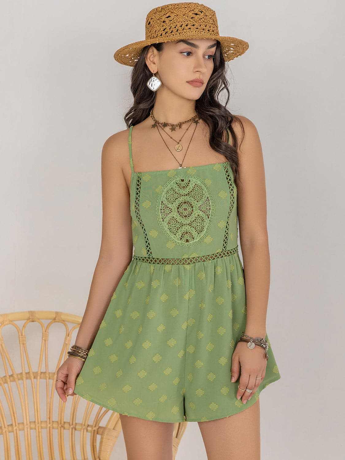 Trendsi Square Neck Playsuit With Adjustable Straps — Sheer Polyester