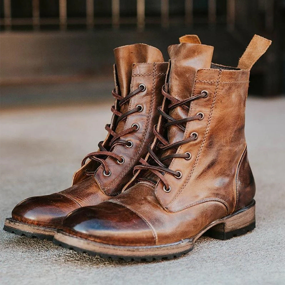 Retro Lace-Up Round-Toe Boots