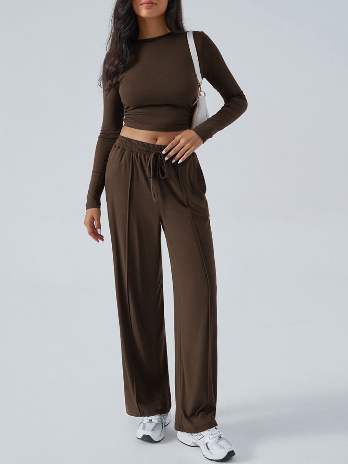 Conjunto de top de manga larga con cuello redondo y pantalones Devine