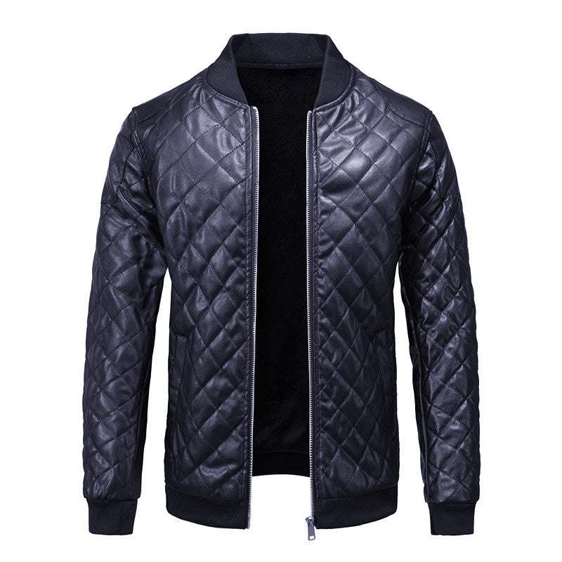 Casual Youth Stand-Collar Mens Cotton-Padded Leather Jacket