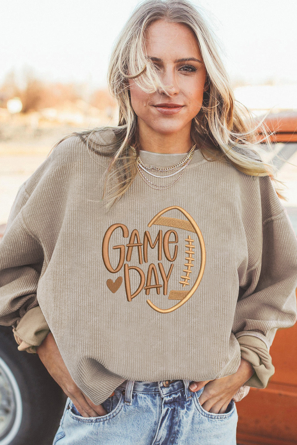 Sudadera Baggy Bordada de Rugby con Textura Acanalada Retorcida Gris Humo para el día del partido