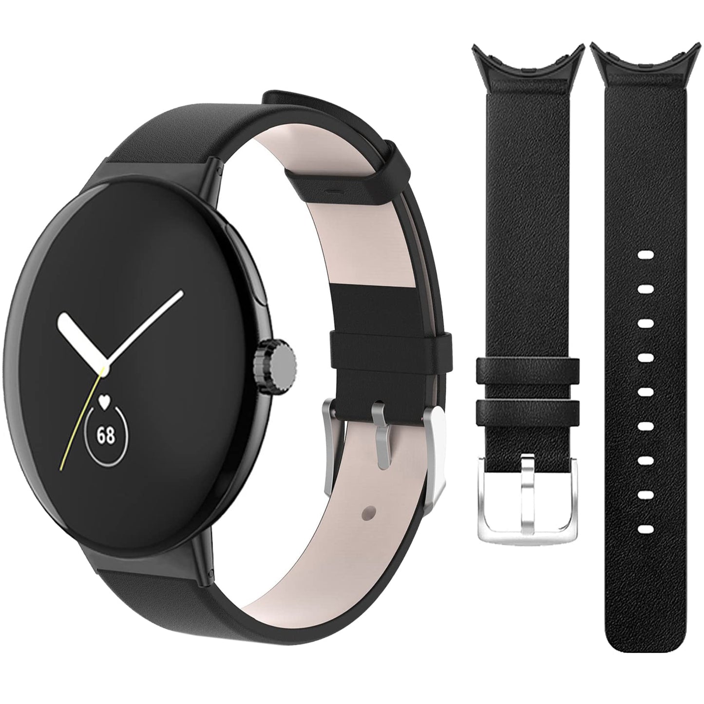 NINKI for Google Pixel Watch 3 41MM Band/Pixel Watch 2 Band/Pixel Watch Band Women (Black with Beige)Leather Watch Replacement Band for Google Pixel Watch 2 Band Leather Pixel Watch 3 41MM Strap