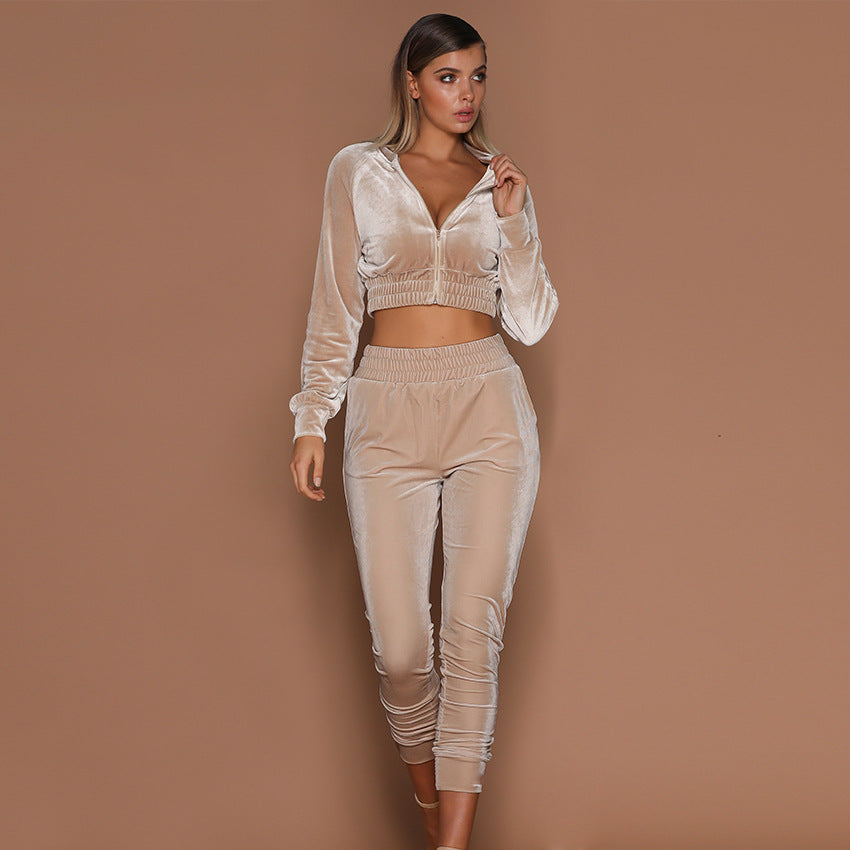 Velvet women's suit sweater zipper sportswear