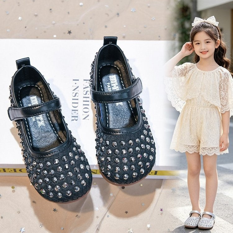 2026 Spring & Summer New Arrivals, Girls Fashion Rhinestone Leather Shoes, Korean Style Princess Versatile Comfortable Casual Sandals, Wholesale Available