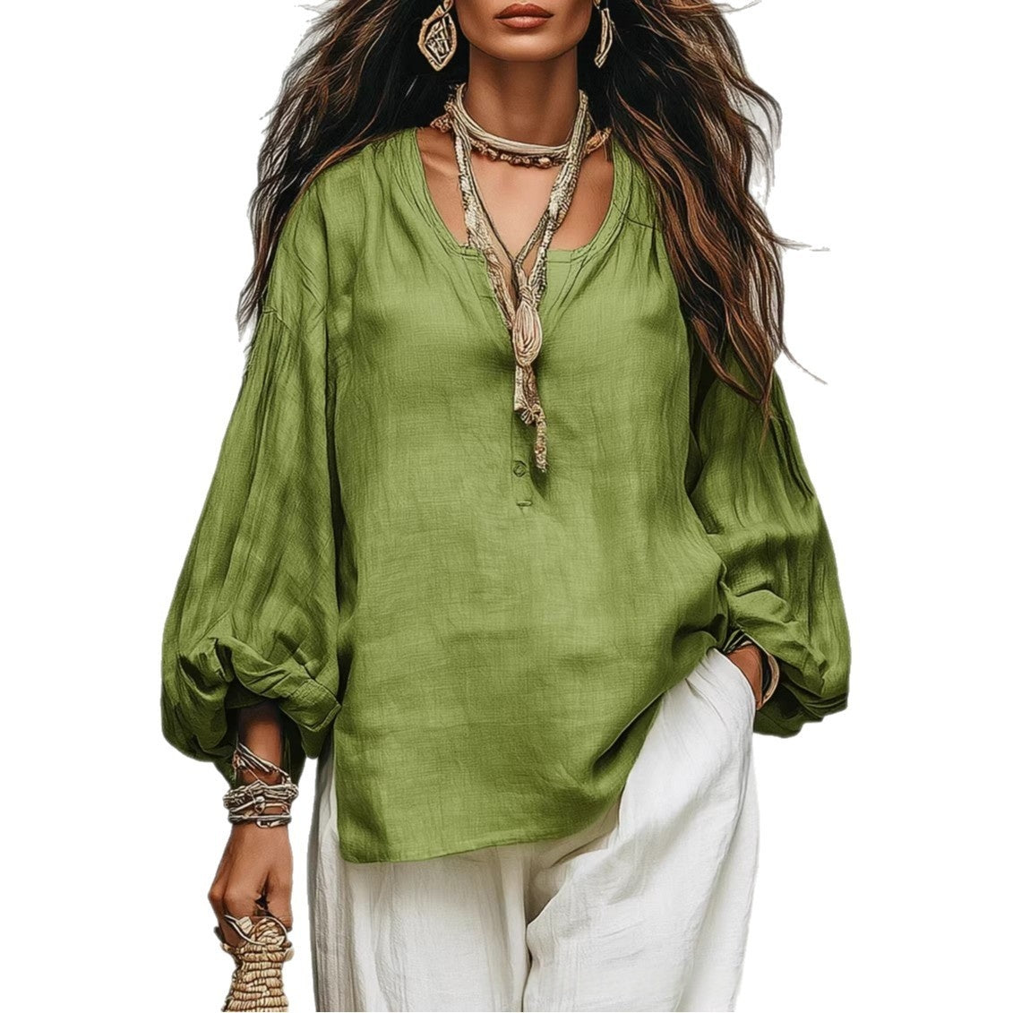 Retro Solid-color Loose-fit Casual Half-collar Long-sleeve