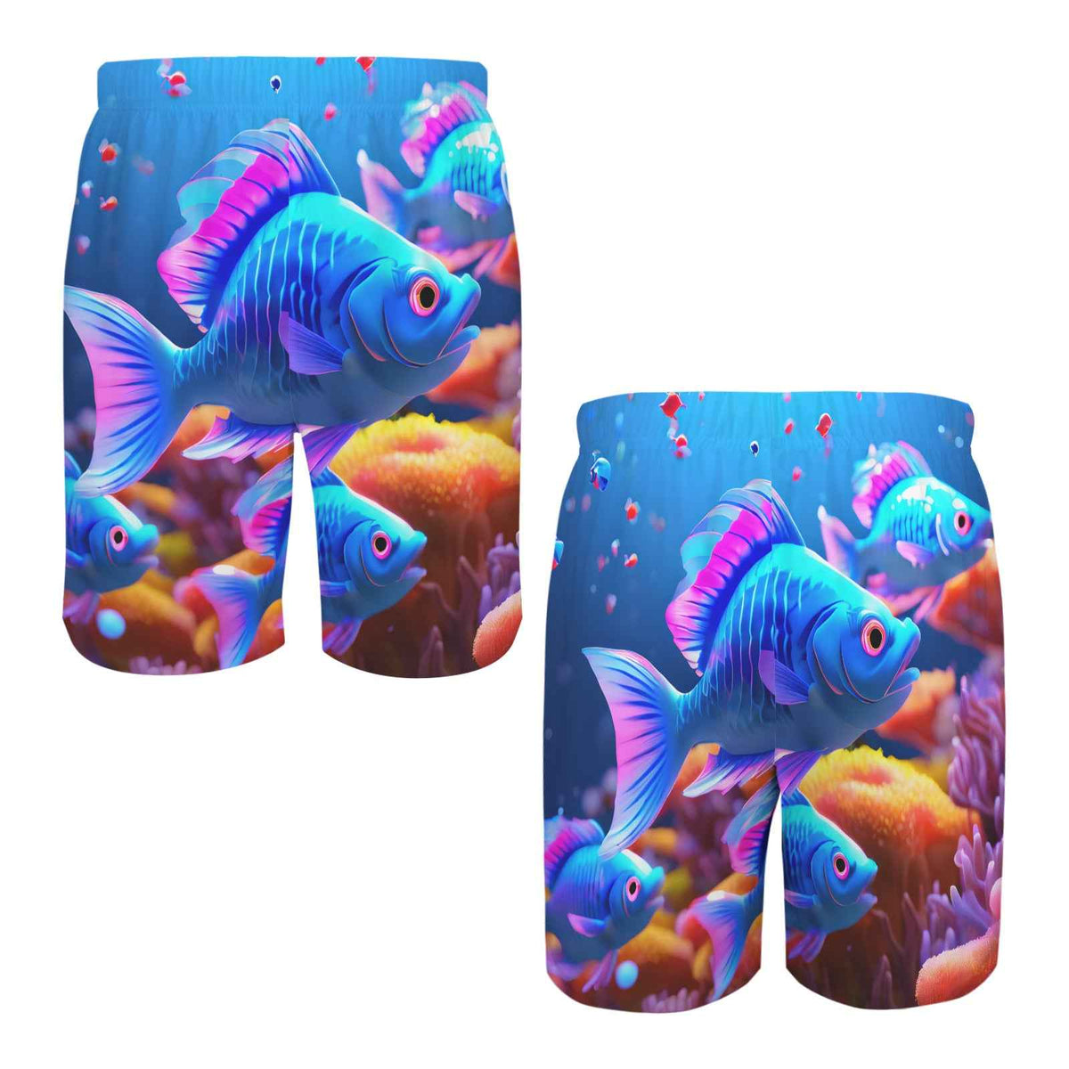 Blue Neon Fish Men's All Over Print Elastic Beach Shorts