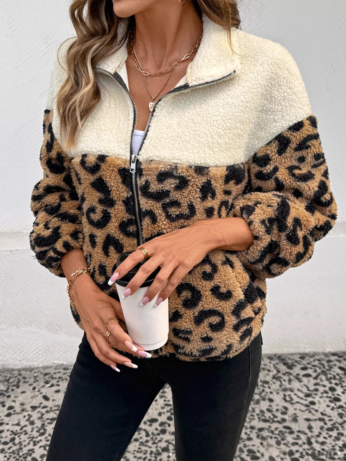 Leopard Zip Up Fleece Jacket