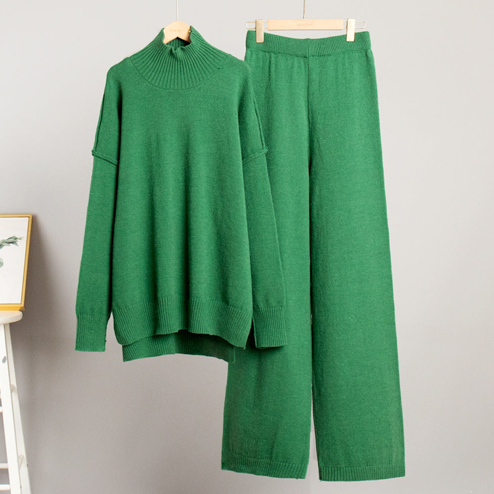 Women's Oversized High-Neck Sweater & Wide-Leg Knit Pants Set