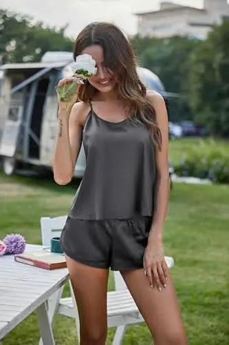 Love Salve Satin Pajamas Women's Backless Lingerie Cami Shorts Set Nightwear