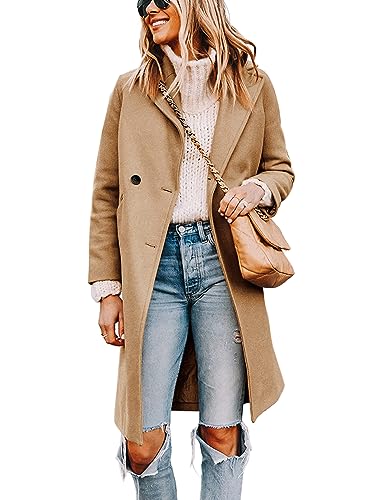 Blue Coat - Tanming Womens Notch Lapel Double Breasted Wool Blend Mid Long Pea Trench Coat