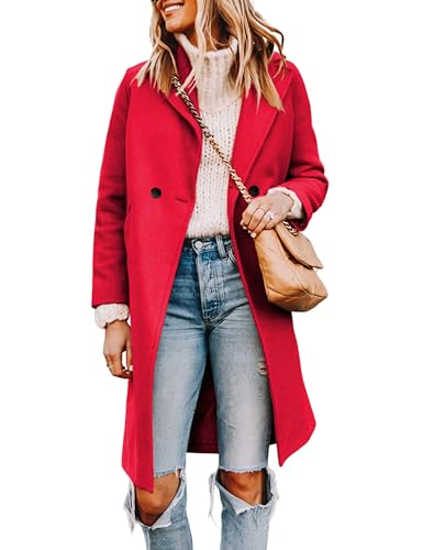 Blue Coat - Tanming Womens Notch Lapel Double Breasted Wool Blend Mid Long Pea Trench Coat