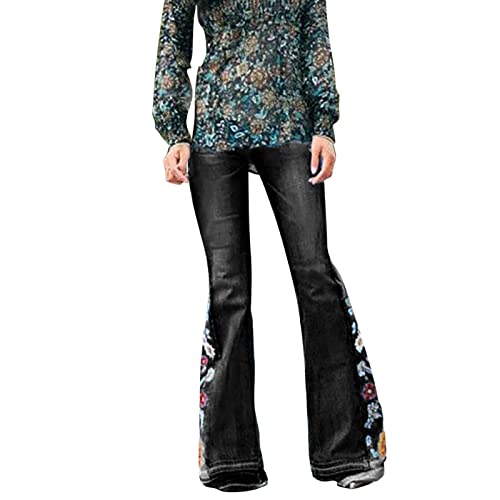 Rfm Jeans - Womens Floral Embroidered Flare Bell Bottom Jeans Stretch Western Bootcut Jeans Long Denim Pants