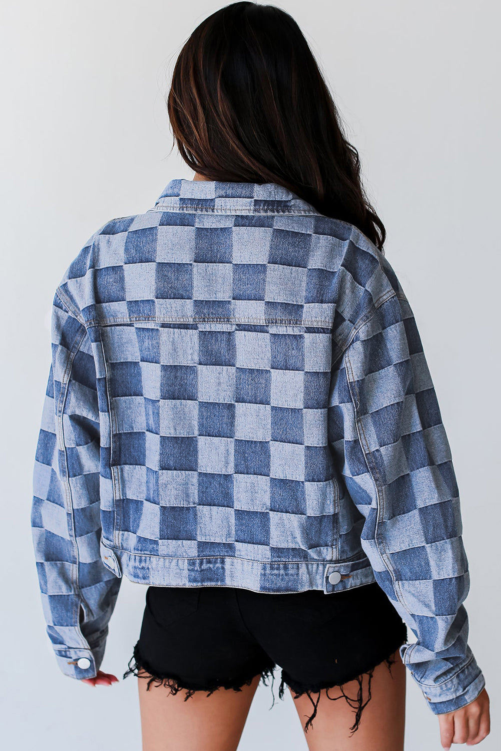 Chaqueta de jean con botones, a cuadros patchwork azul claro